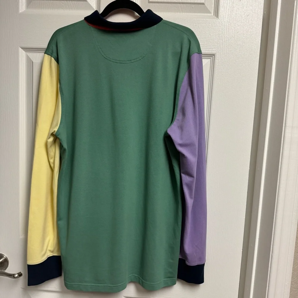 Brooks Brothers Rugby Polo Shirt Mens L Slim Fit Color Block Crest Long Sleeve